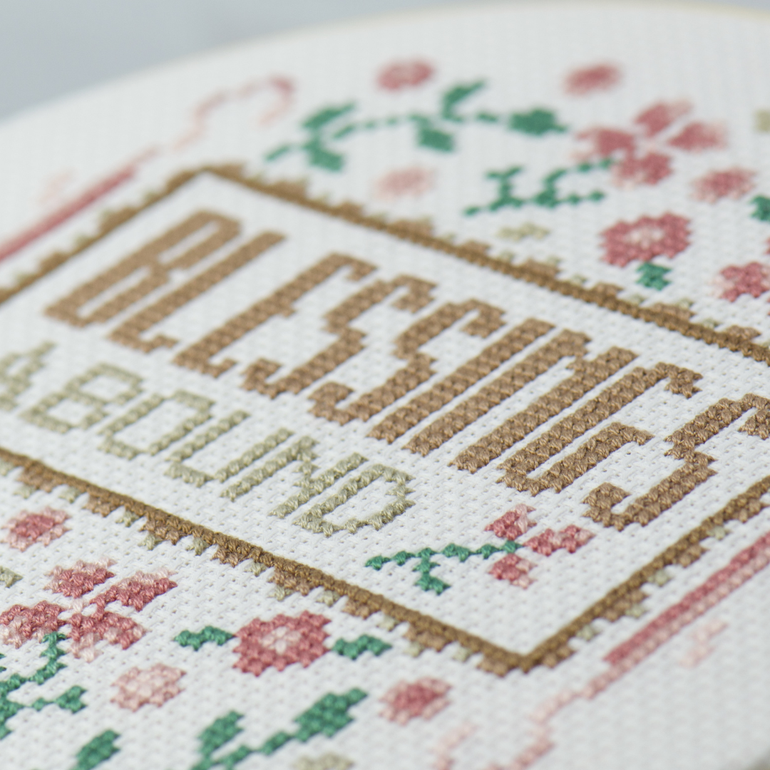 close up of cross stitch blessings flowers on current sub box of the month club diy