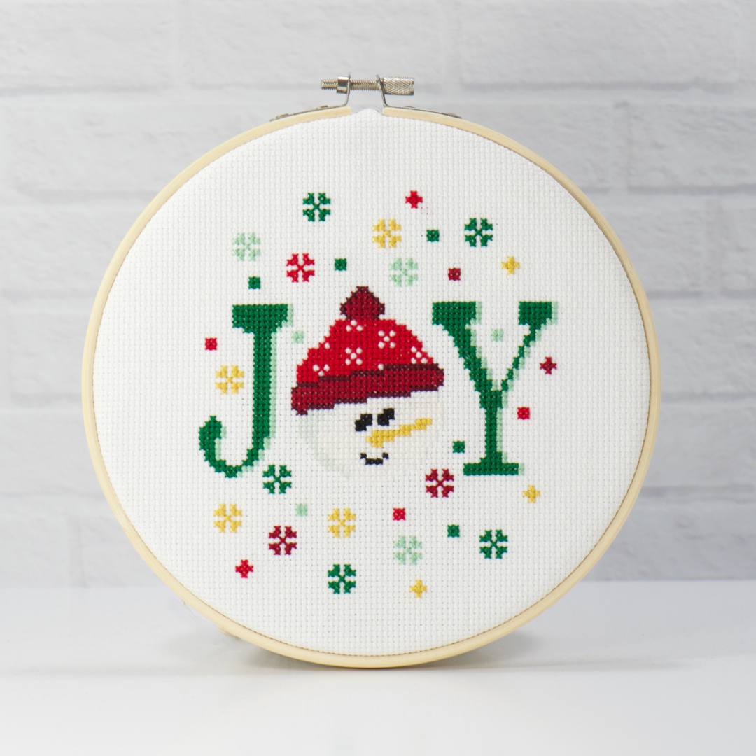 Snowman joy christmas diy craft kit with snowflakes and warm cap cross stitch