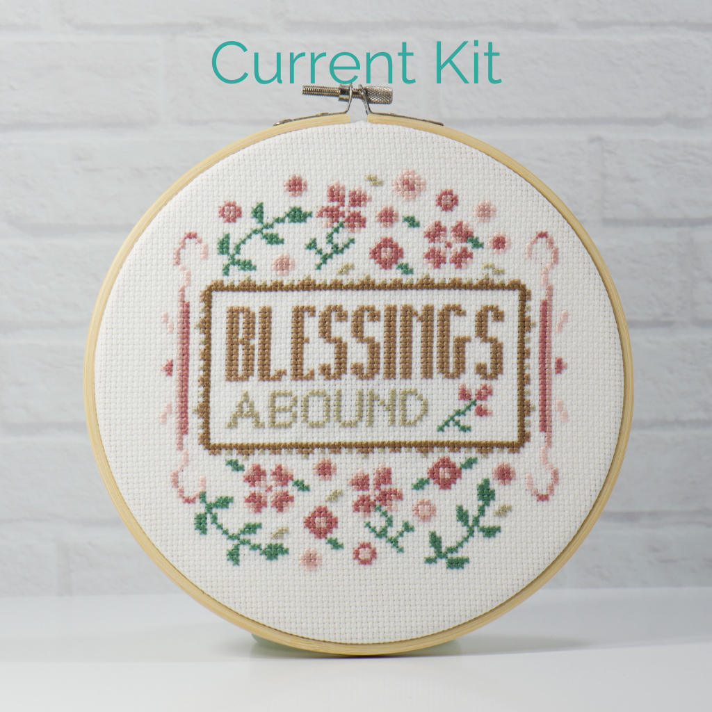 blessings abound flowers vines inspiration saying counted cross stitch complete kit for diy crafters