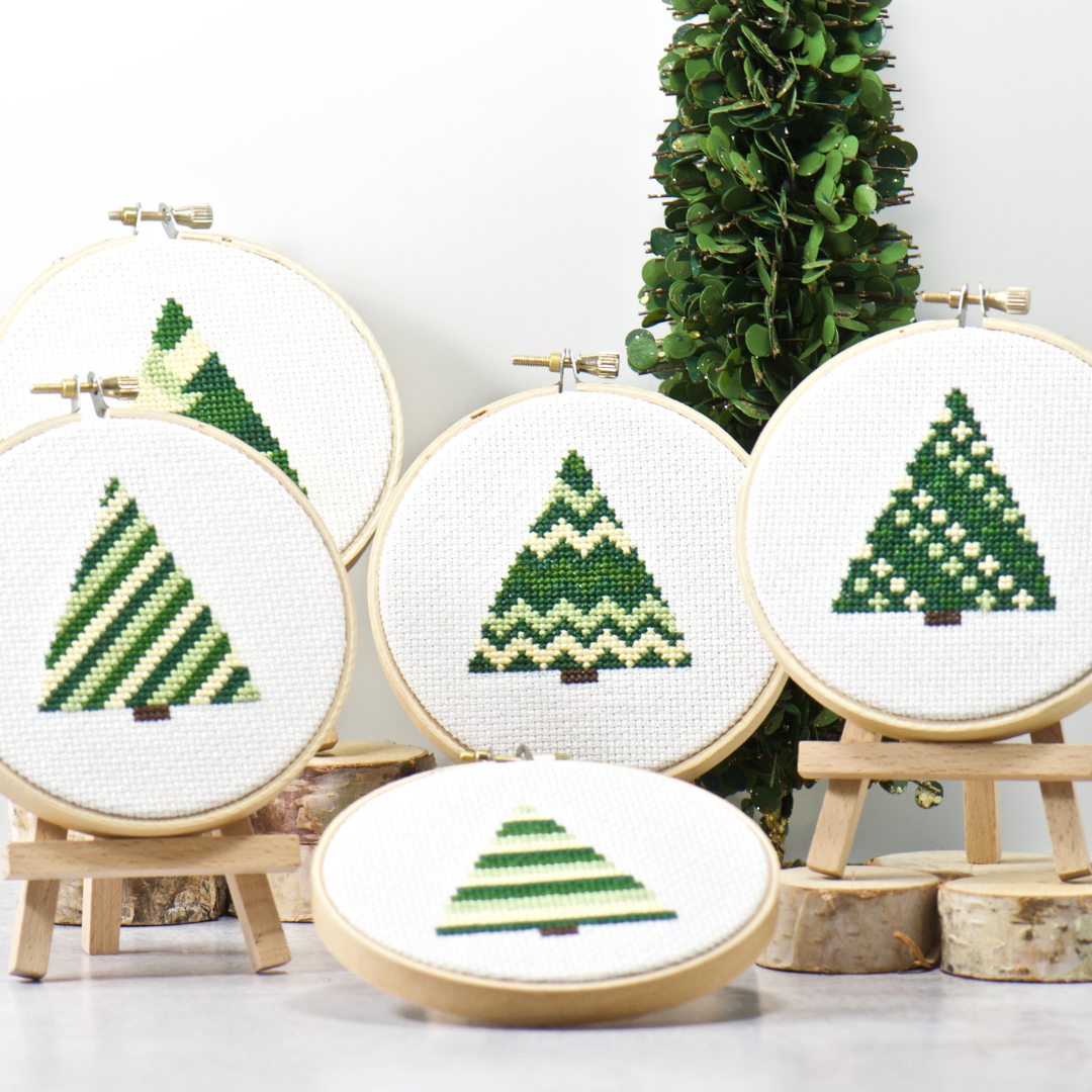 geometric style christmas trees in cross stitch bundle for beginner