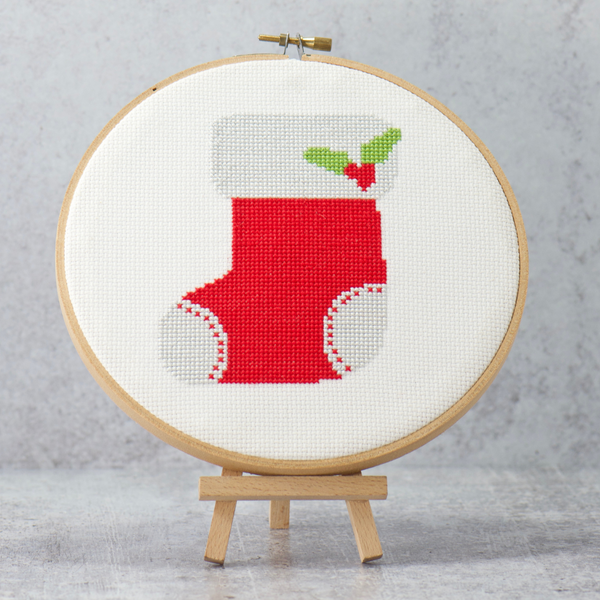 Christmas Stocking Cross Stitch Christmas Trees and Poinsettias