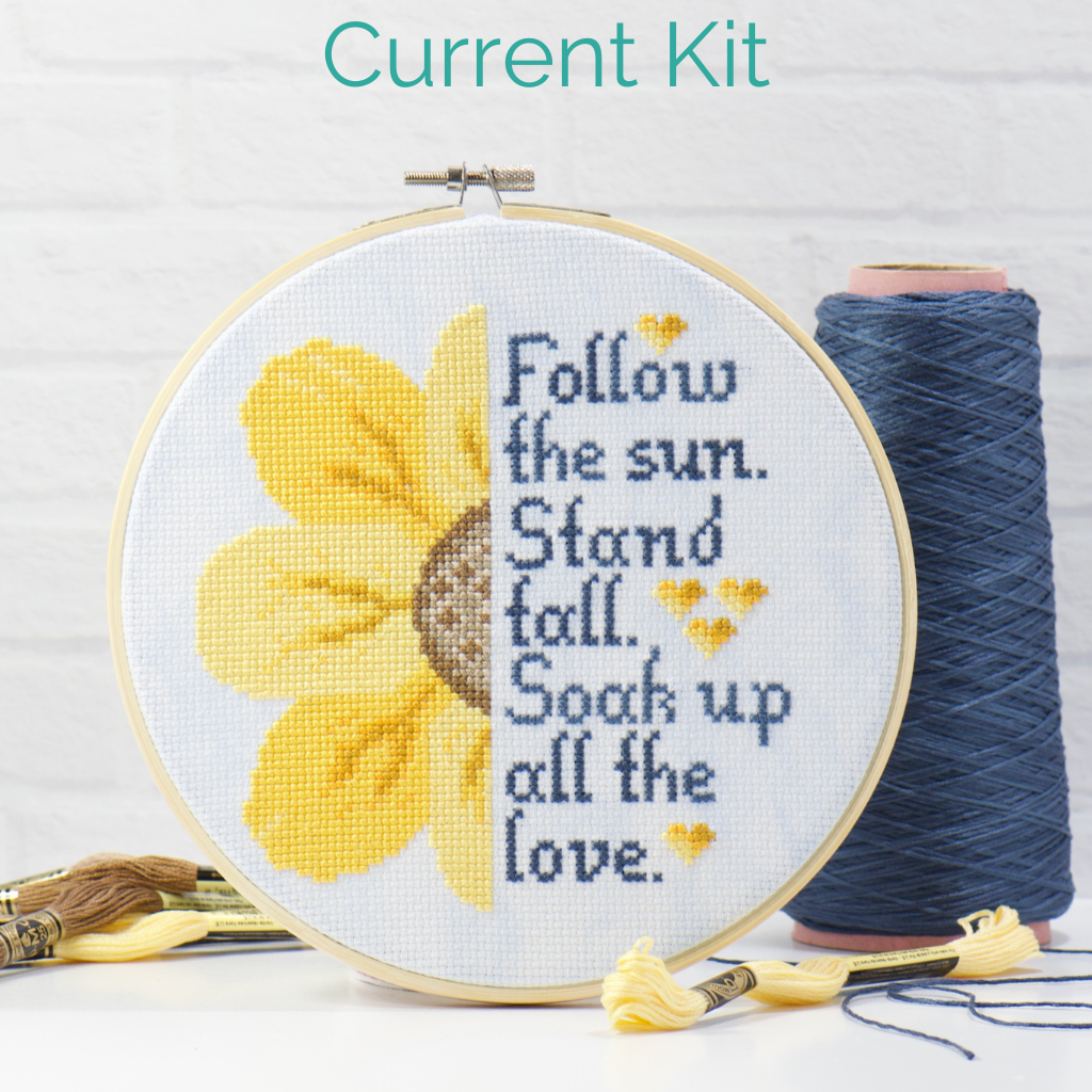 embroidery counted cross stitch subscription box monthly kit sunflower motivational quote