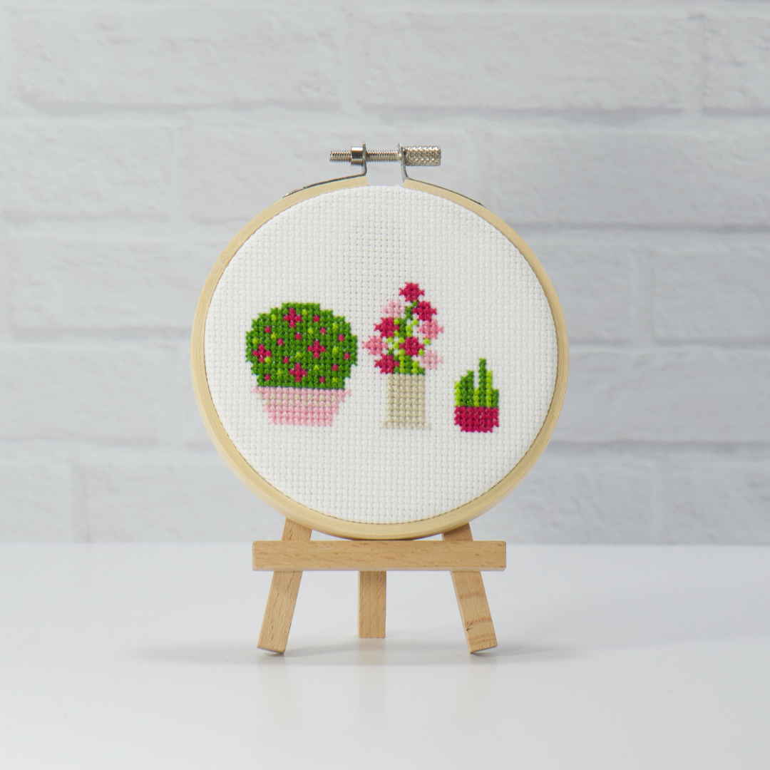 beginner stitcher design of flower pots cross stitch complete kit