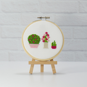 beginner young child slow stitching craft hobby of flower pots counted cross stitch digital pattern