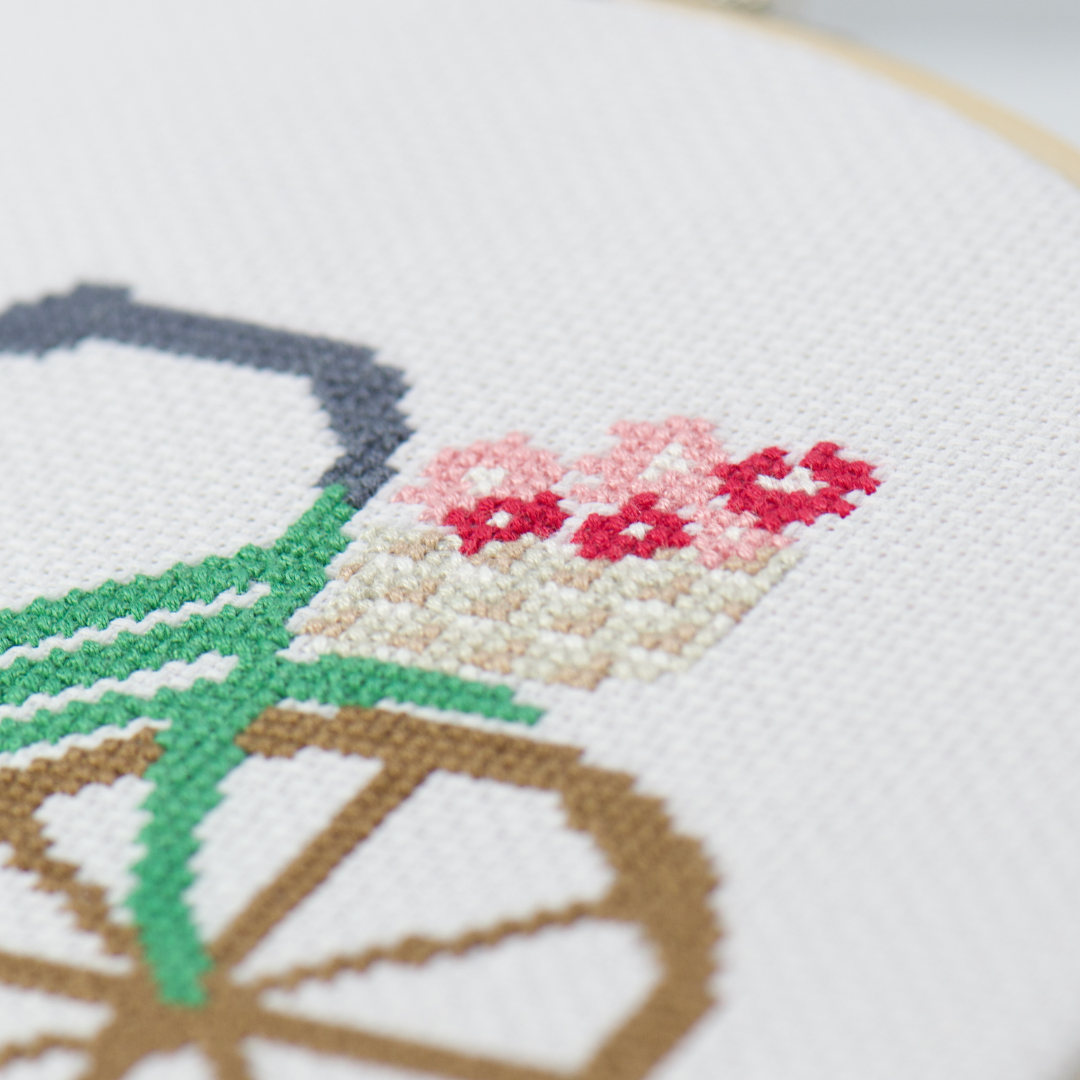 beginners flower basket spring bicycle modern cross stitch pattern kit