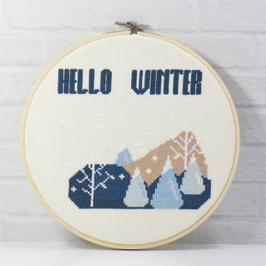 hello winter counted cross stitch digital pattern for beginner friendly hand crafting