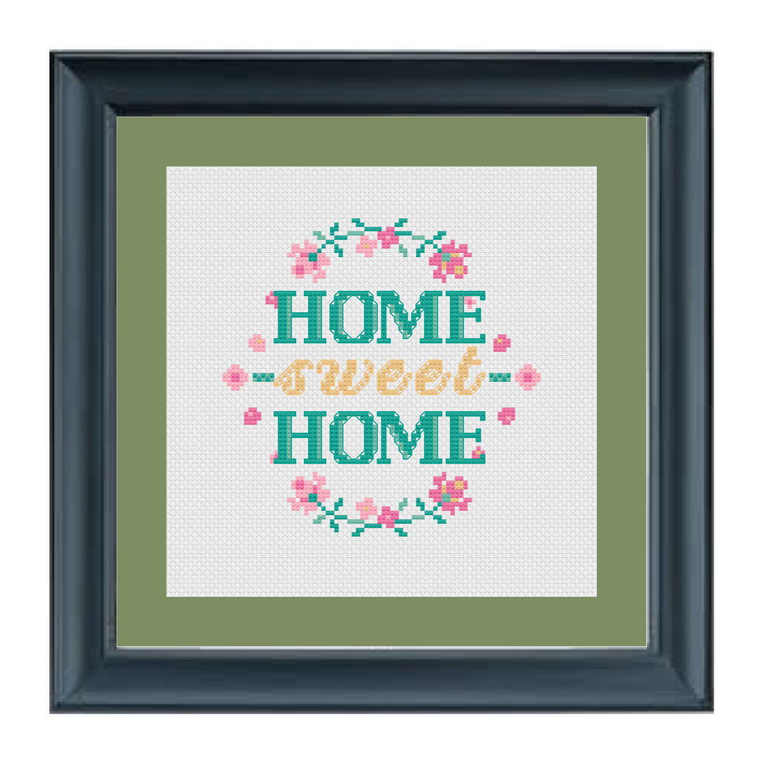 Home sweet home message counted embroidery as shown in wood frame