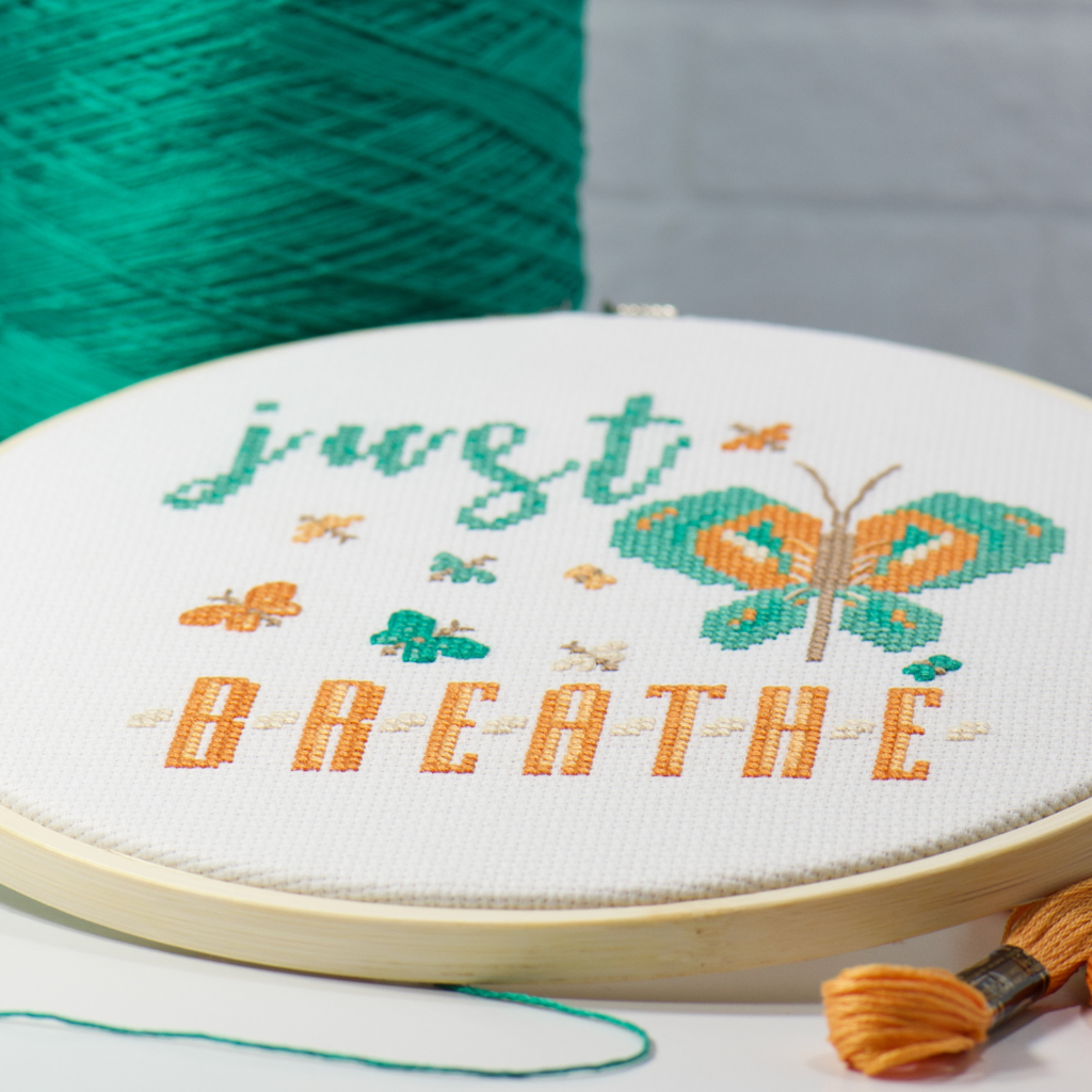 simple inspirational just breathe cross stitch pattern kit