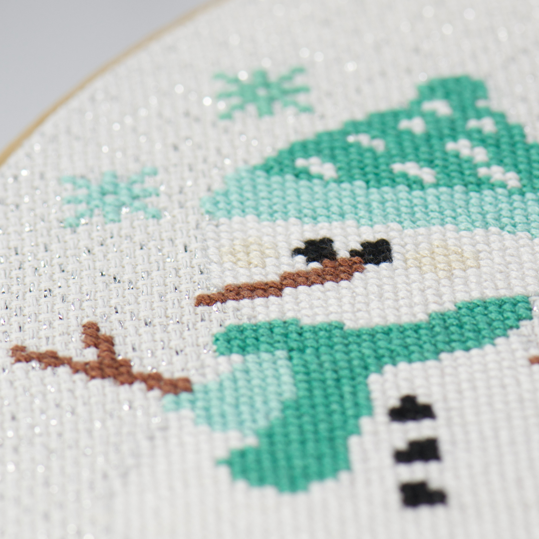 snowman cross stitch complete kit with green scarf and cap winter
