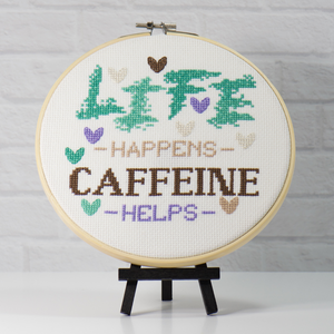 life happens caffeine helps counted cross stitch kit