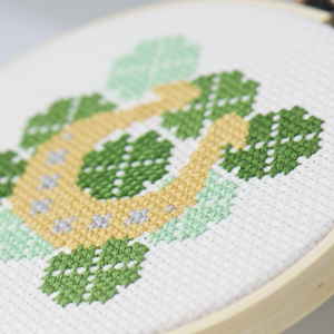 lucky horseshoe embroidery with vibrant green shamrocks complete kit