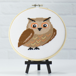 thanksgiving owl for fall decor with warm shades of brown, orange and gold embroidery kit