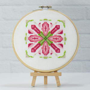 pink and red petals on this simple cross stitch flower pattern.  Available in an instant PDF download