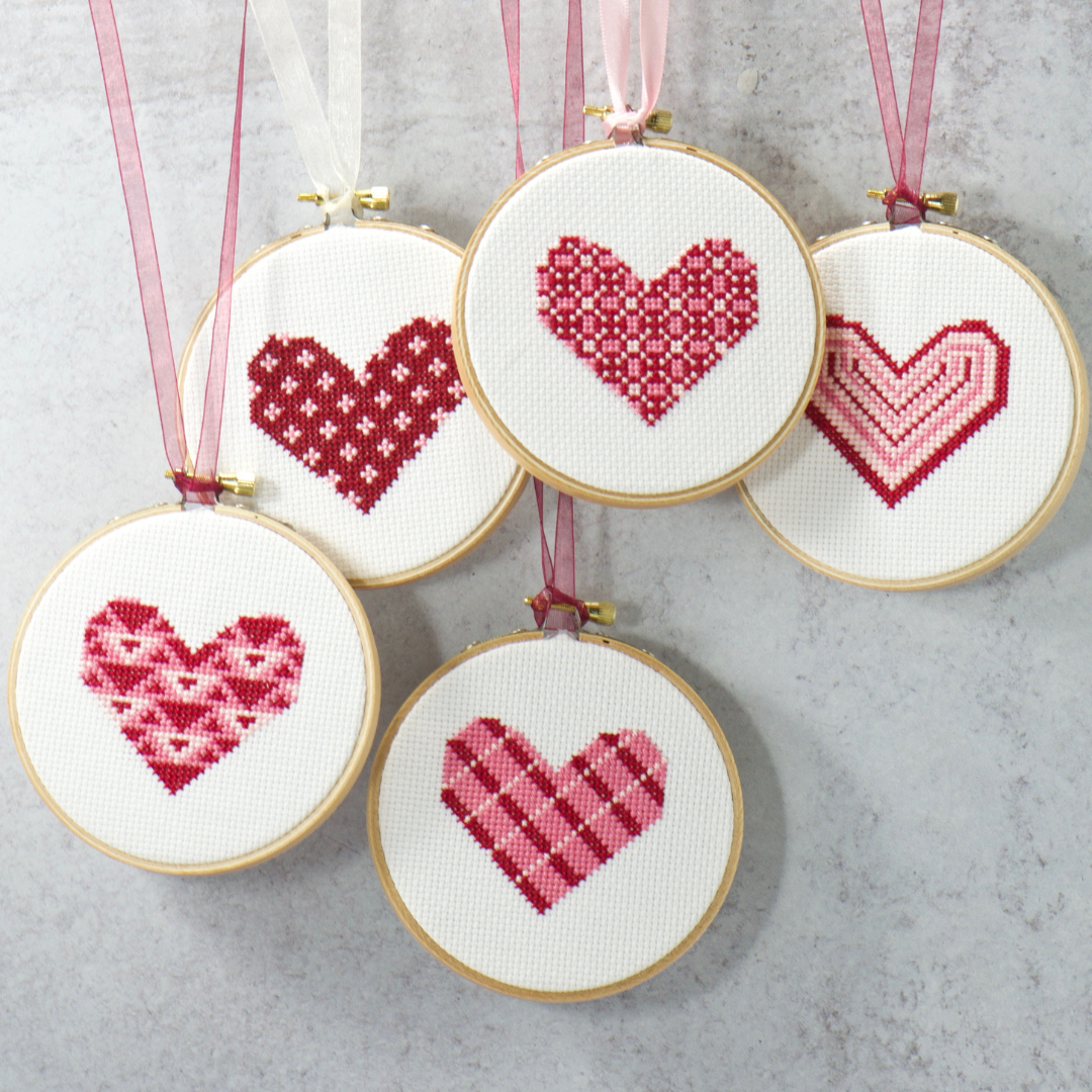 hearts counted cross stitch bundle with simple design for beginners