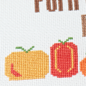 orange pumpkins ready for Halloween and Autumn cross stitch embroidery kit