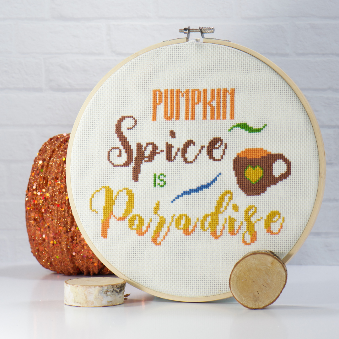 pumpkin spice is paradise modern counted cross stitch diy pattern