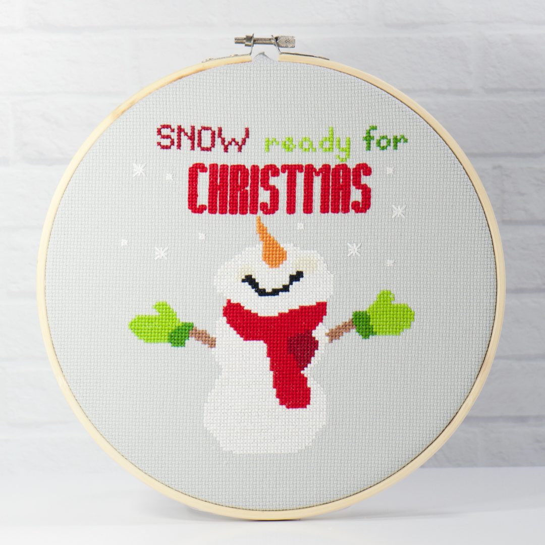 snow ready for christmas snowman counted cross stitch digital pattern