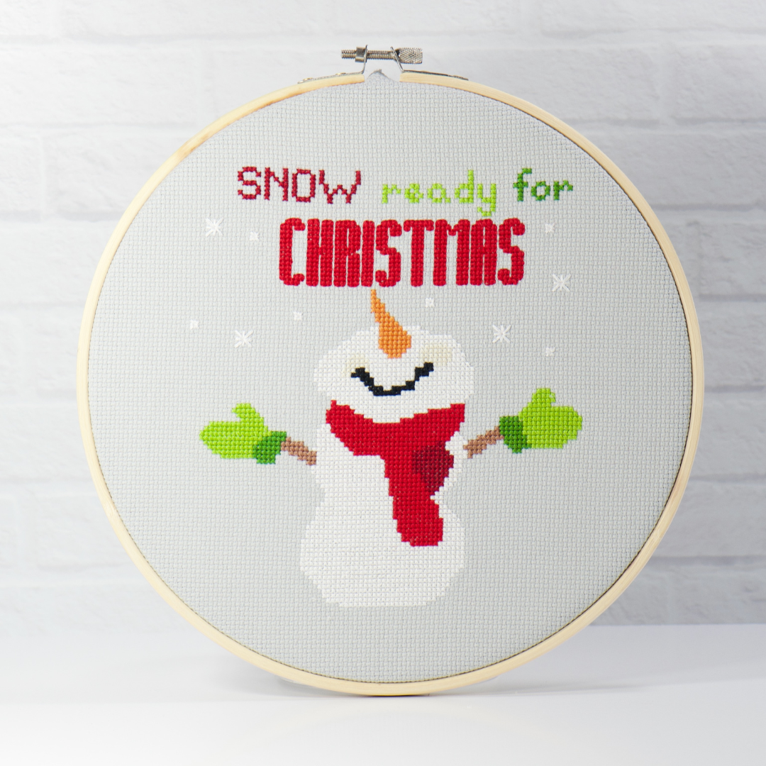 snow ready for christmas snowman snowflakes counted cross stitch kit