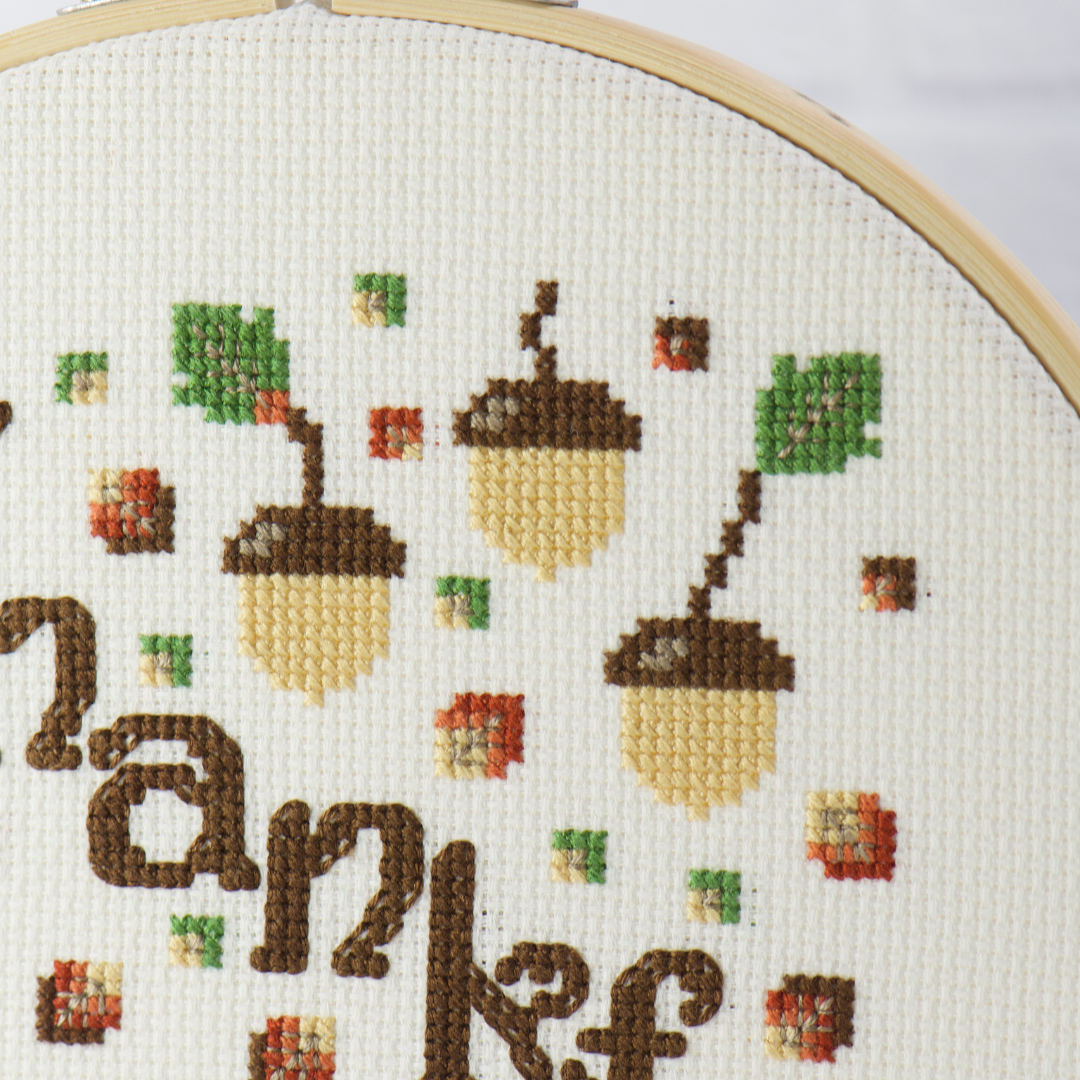 golden acorns hand embroidery cross stitch for slow stitching this autumn