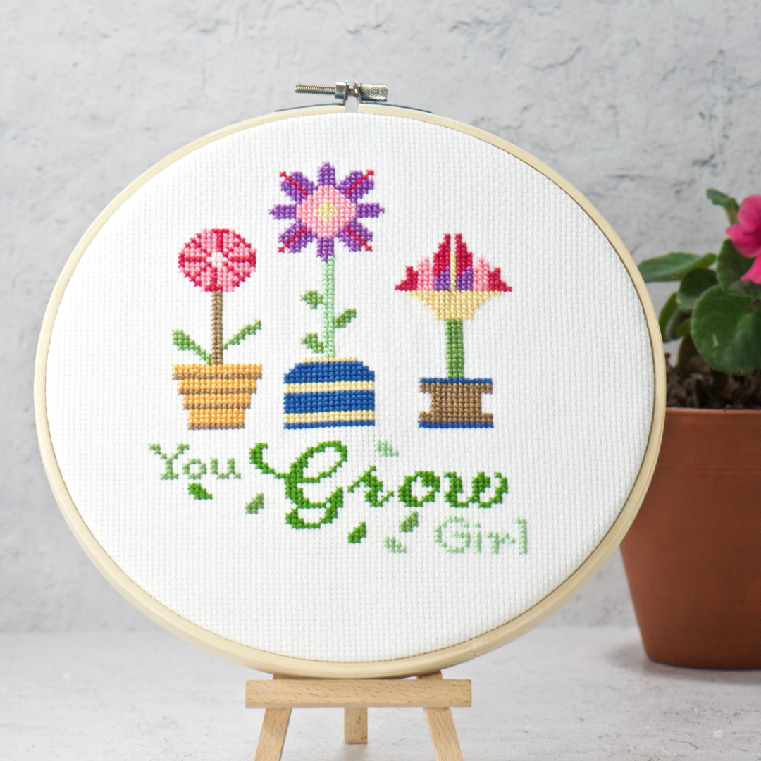 plant humor counted cross stitch pdf pattern with you grow girl words