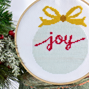 christmas ornament bulb with word joy counted cross stitch pattern