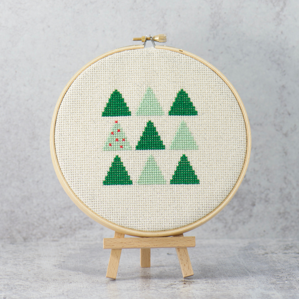 simple christmas tree farm modern cross stitch pattern kit for the beginner