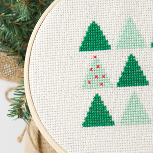green mini christmas tree on this cross stitch pattern in a complete kit