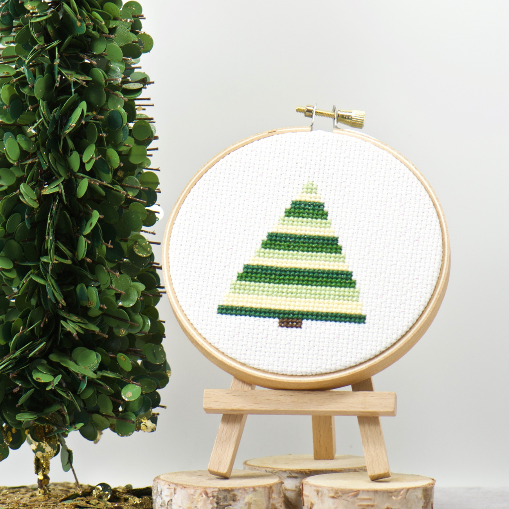 christmas trees geometric style in shades of green simple cross stitch patterns.  bundle of 5