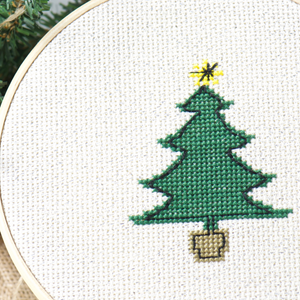 easy and simple christmas tree cross stitch pattern in this complete modern kit
