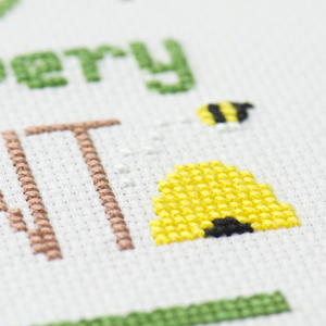 enjoy every moment cross stitch complete pattern kit with bees and sunflower and beehive