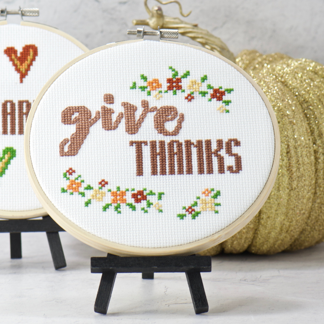 give thanks inspirational counted cross stitch design as a complete diy kit