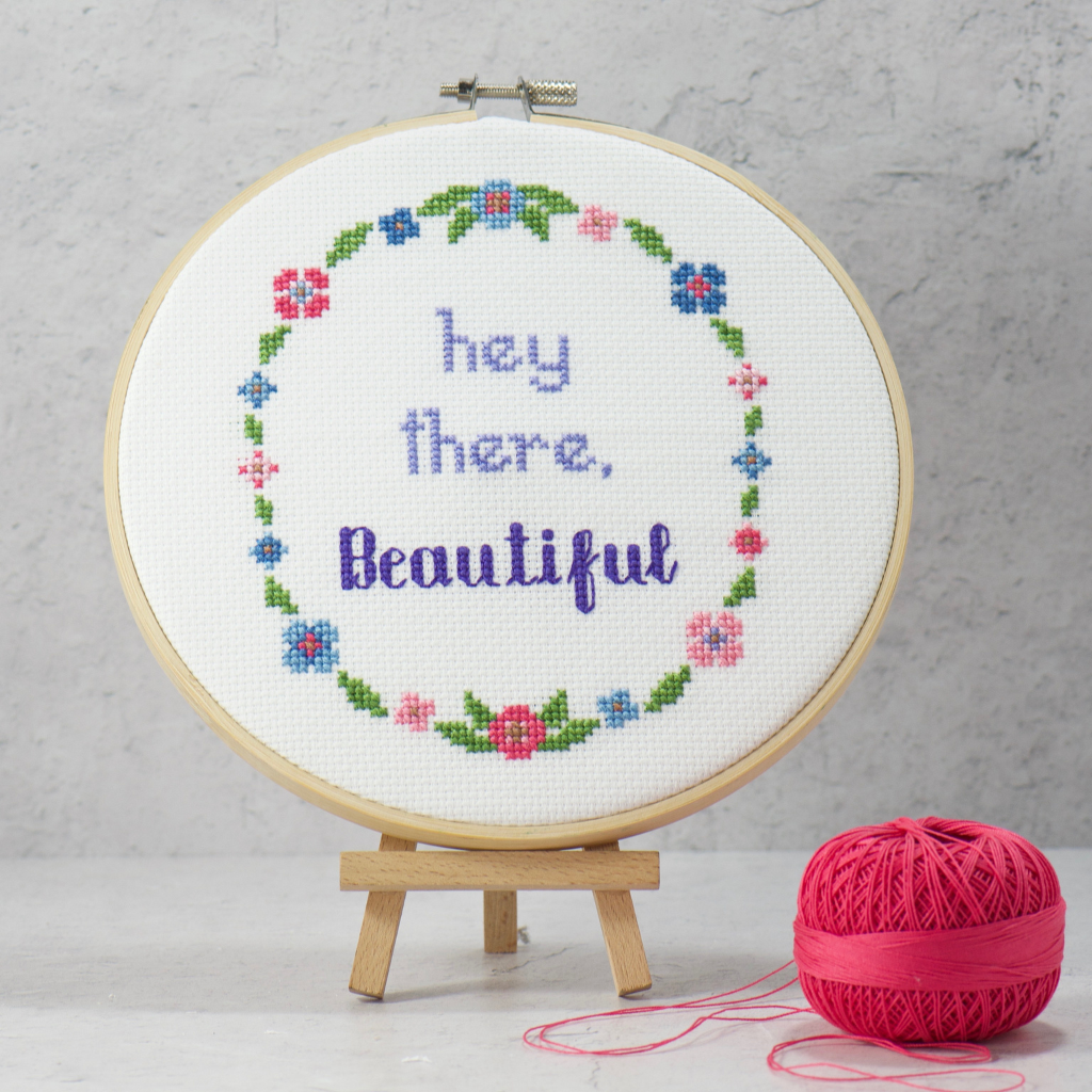 hey there, beautiful inspirational words counted cross stitch kit