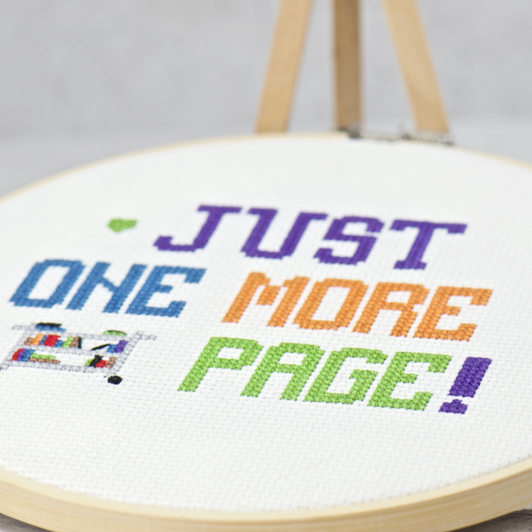 just one more page reading counted cross stitch kit