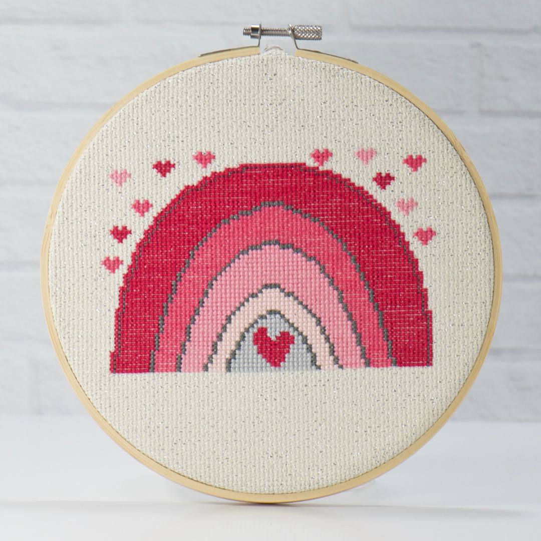 pink red colorful cute rainbow counted cross stitch pattern for beginners