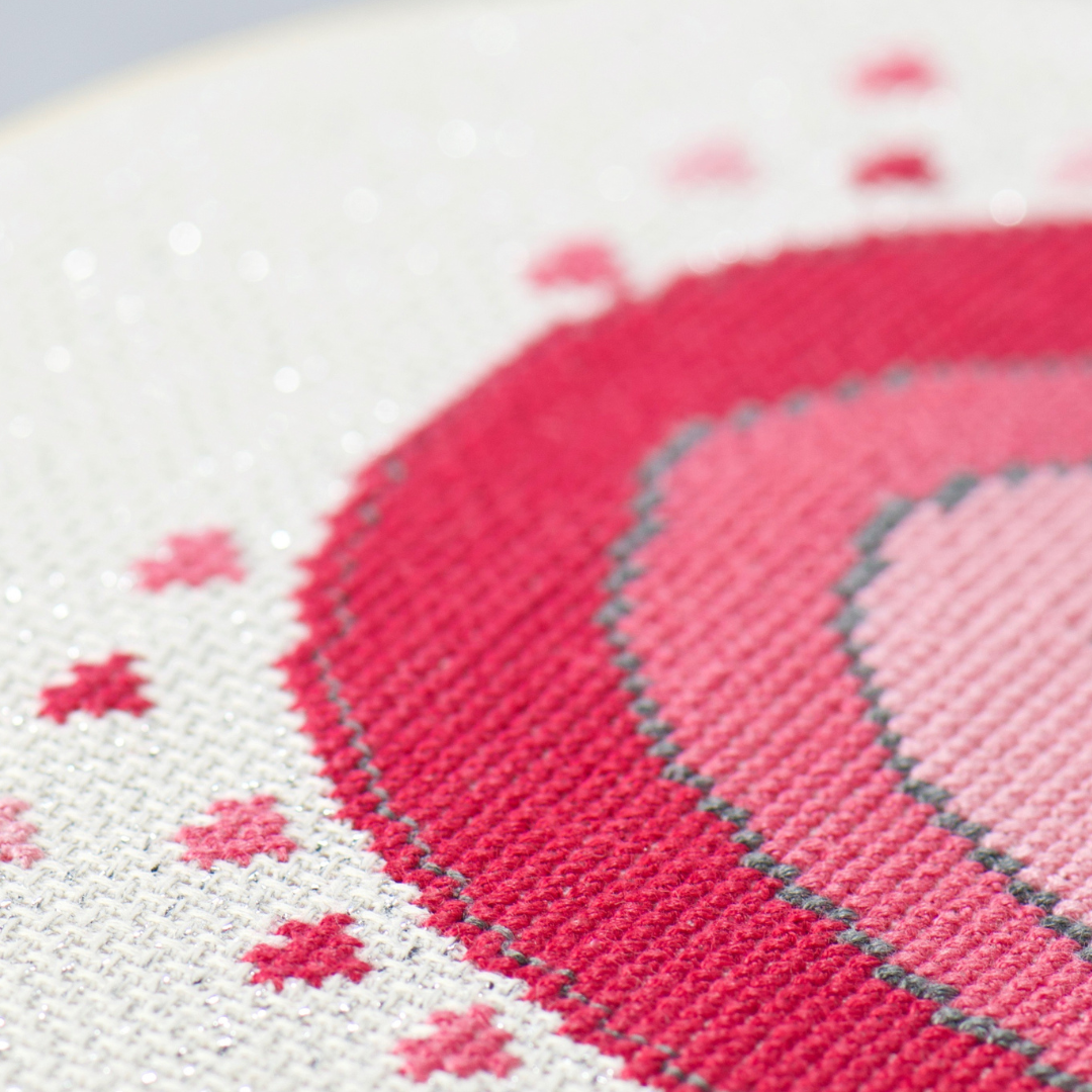 Pink Rainbow Heart Valentine's Day Cross Stitch Kit - Dandelion Stitchery