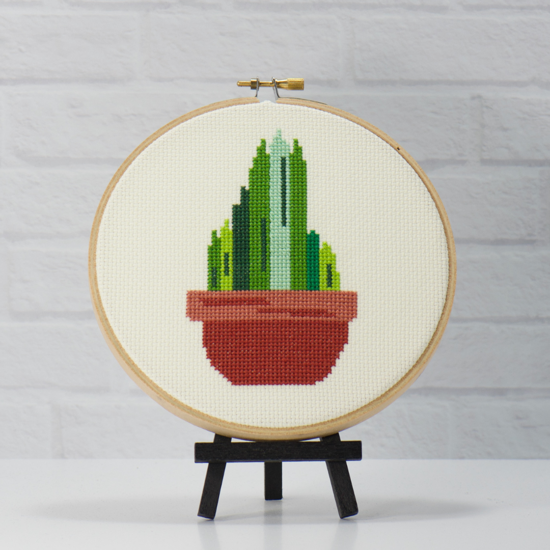 prickly tall cactus plant in terra cotta pot cross stitch pdf pattern