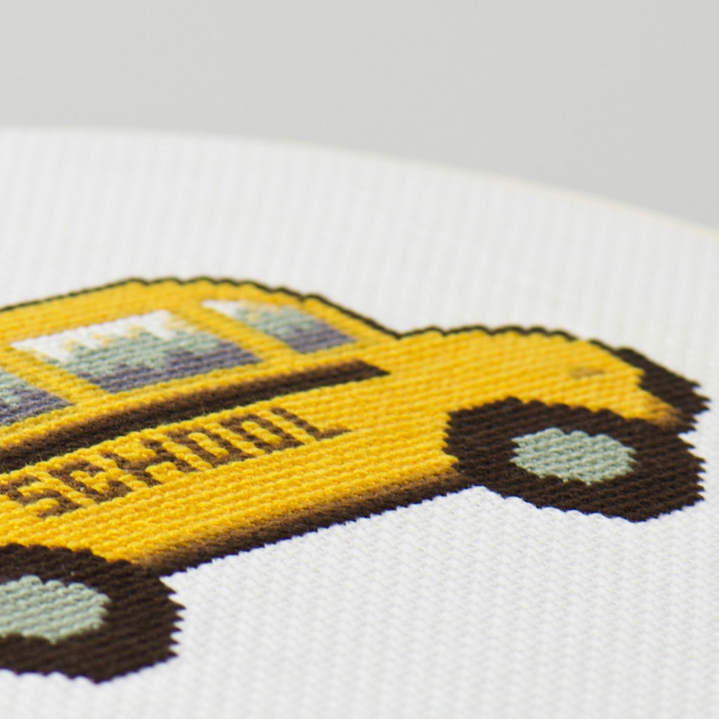 teacher yellow school bus counted cross stitch pattern kit