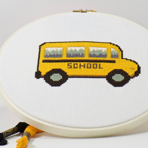 teacher yellow school bus counted cross stitch pattern kit