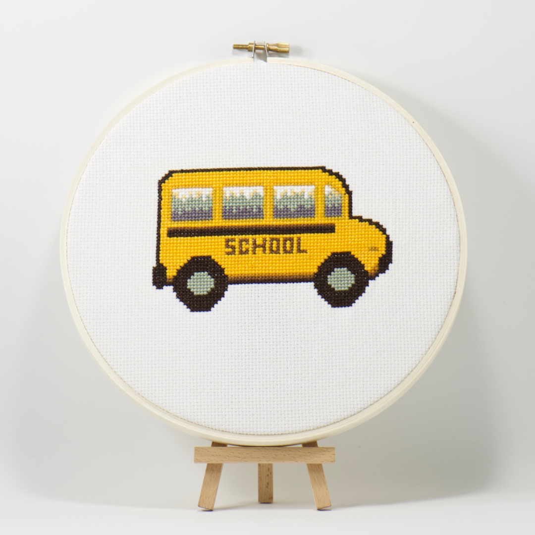 yellow school bus cross stitch pdf instant download pattern